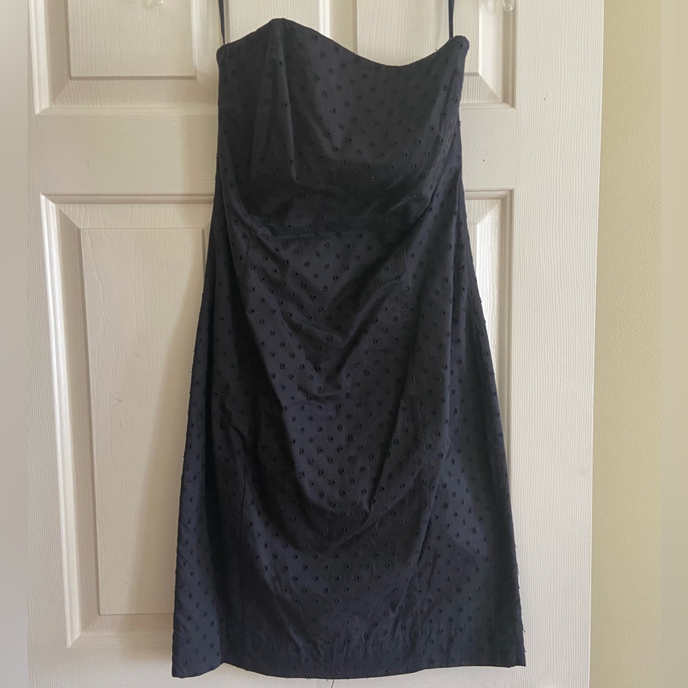 Strapless black eyelet dress